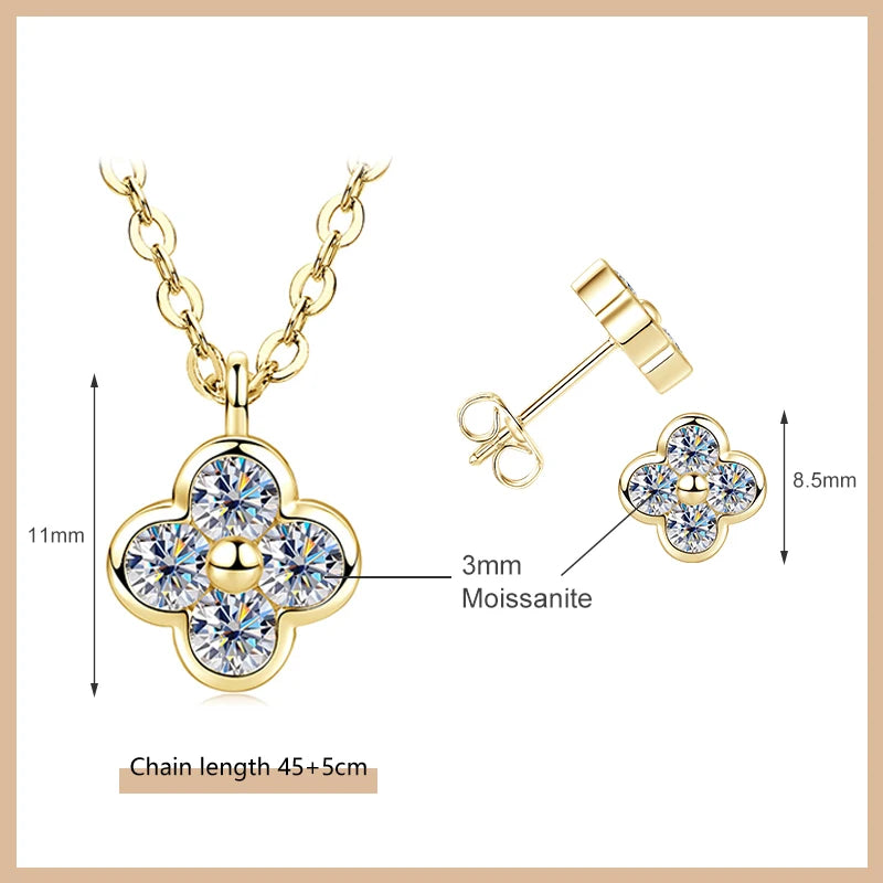 OXTAO Moissanite Earrings Pendant Necklace Set