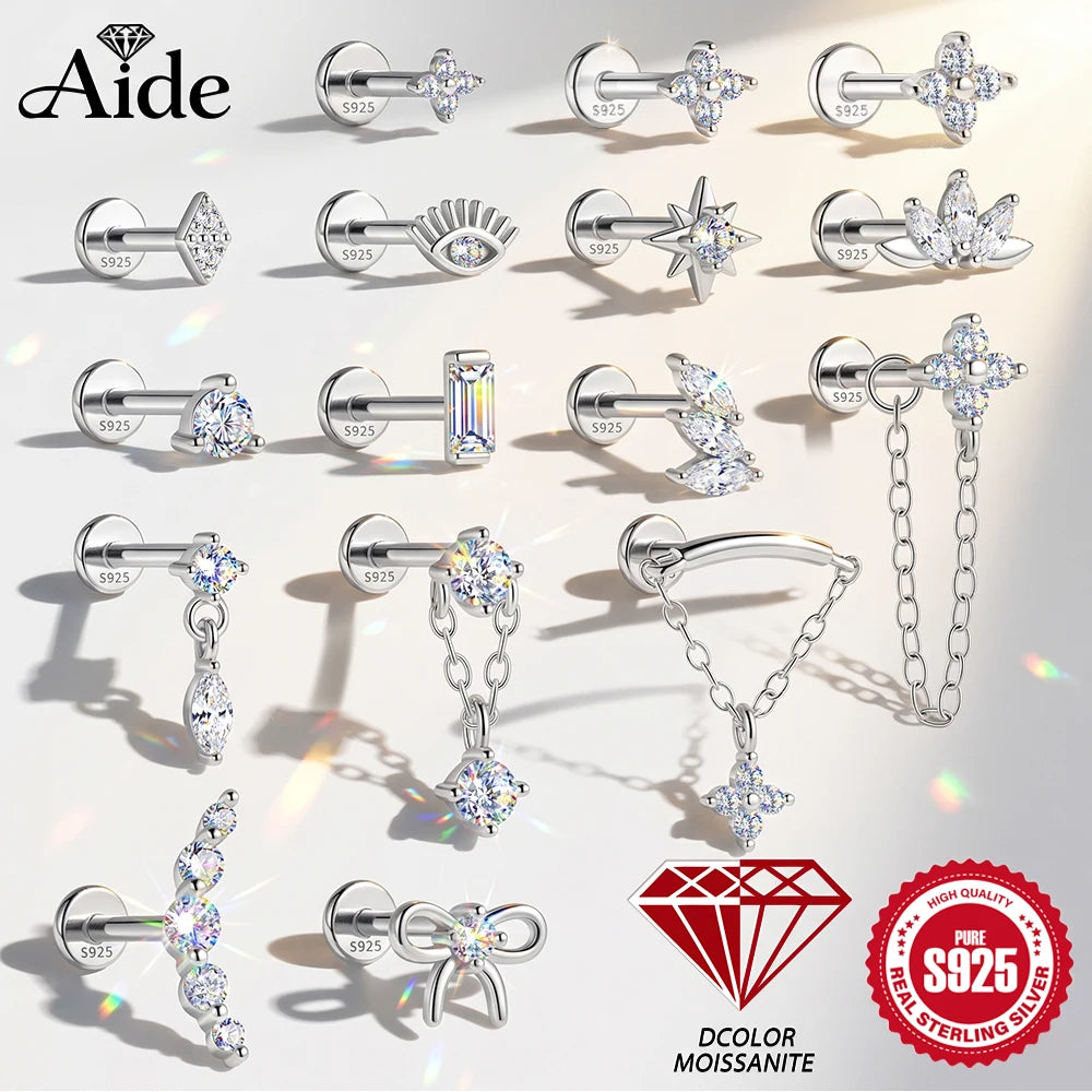 AIDE Certified Moissanite Earrings 925 Sterling Silver Piercing Woman Jewelry Water drops stars moon tassels flowers leaves Gift