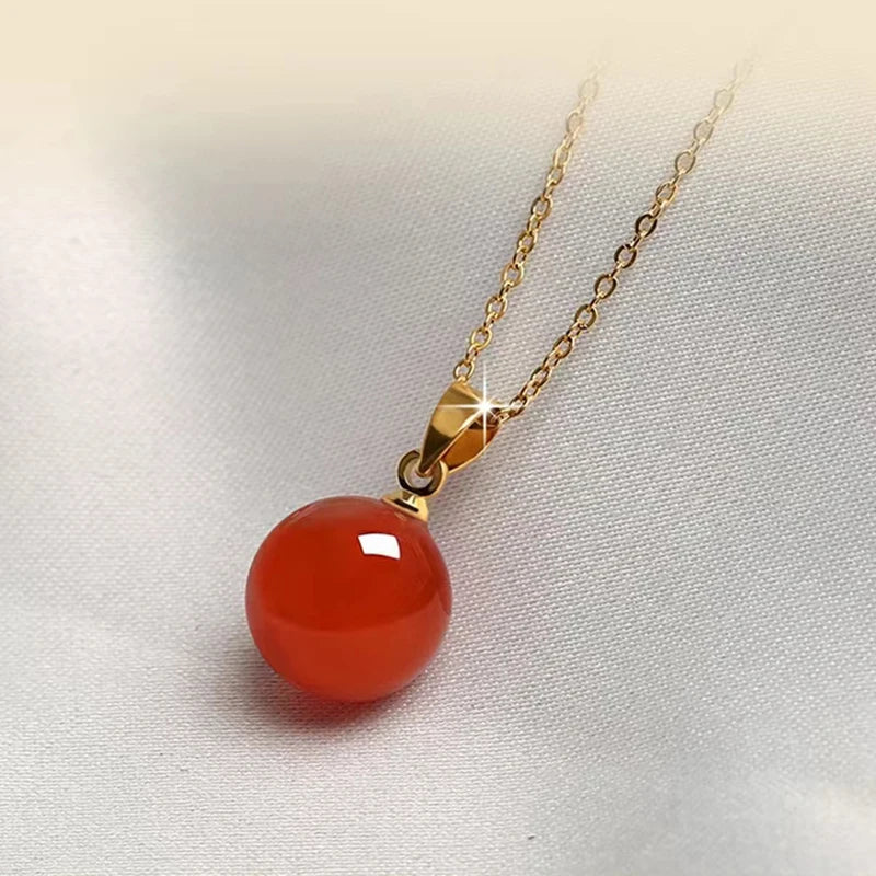 XF800 New Real 18K Gold Pendant Necklace Red Agate Fine Jewelry Pure Au750 Chain Vintage Anniversary Gift For Women X054