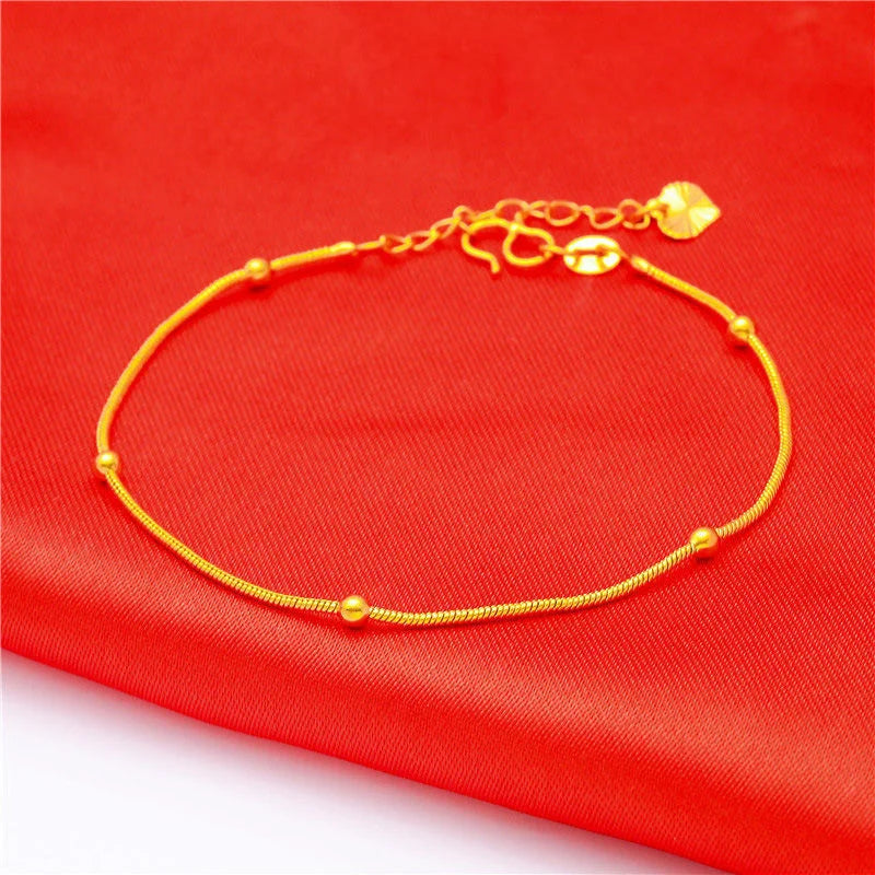 24K Pure Gold Bracelet For Women AU999 Real Gold Leaf Chain Bracelet Luxury Fine Jewelry Wedding Party Gift