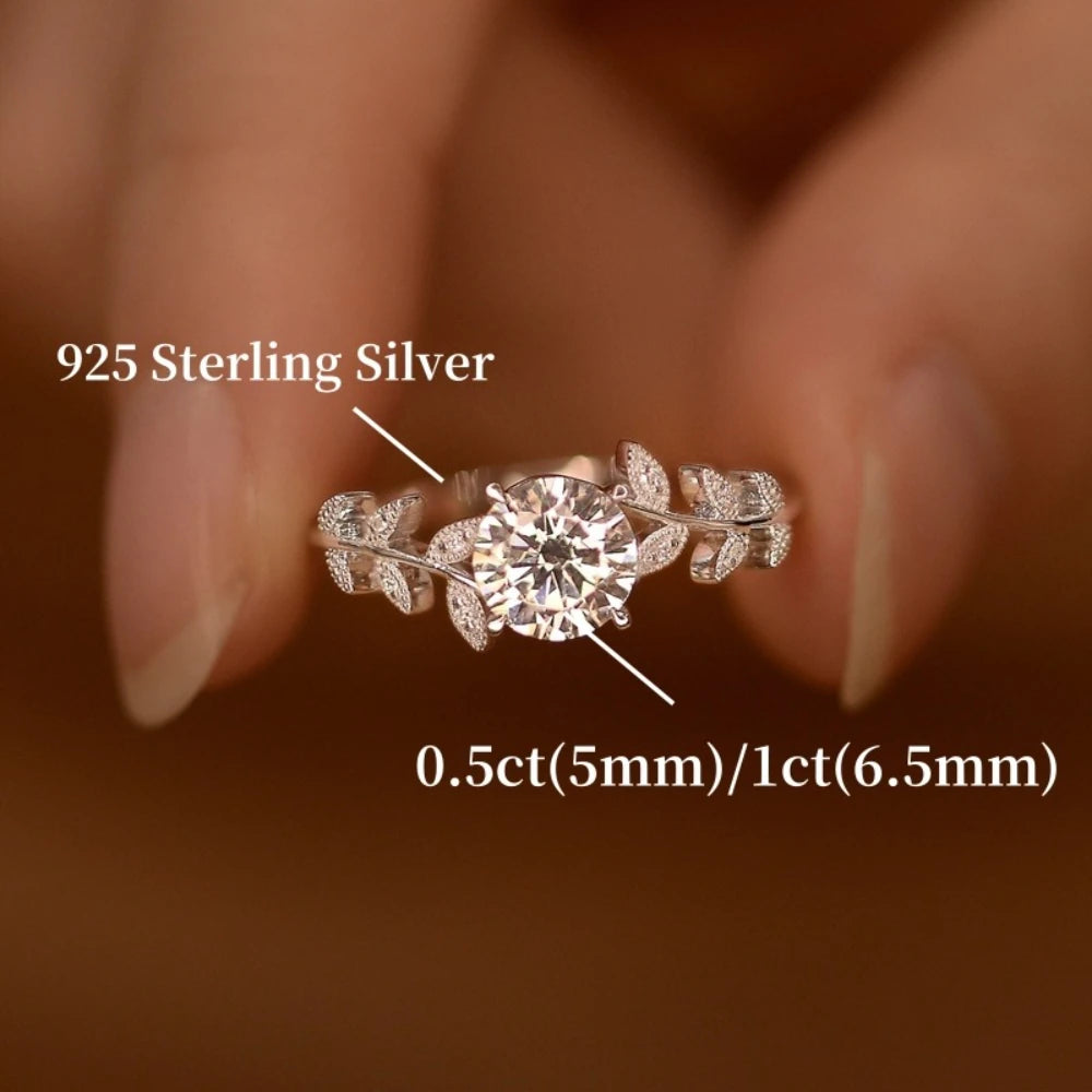 1CT Certified Moissanite Rings Leaf Design Ring Women 925 Sterling Silver Engagement Wedding Lab Diamond Band Gifts Fine Jewelry