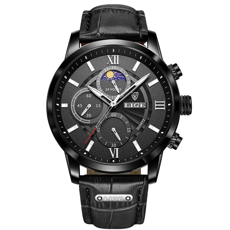 Reloj LIGE para hombre de acero inoxidable y cuero
