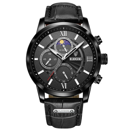 Reloj LIGE para hombre de acero inoxidable y cuero