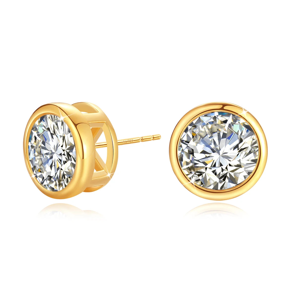 18K Gold Moissanite Bezel Stud Earrings