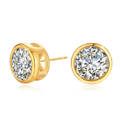 18K Gold Moissanite Bezel Stud Earrings