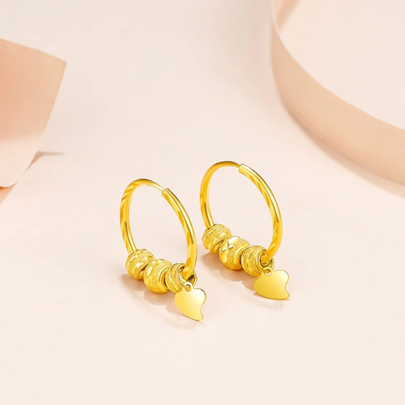 AU750 18K gold women's earrings with round bead heart-shaped design, fashionable and exquisite jewelry, a high-end gift for her