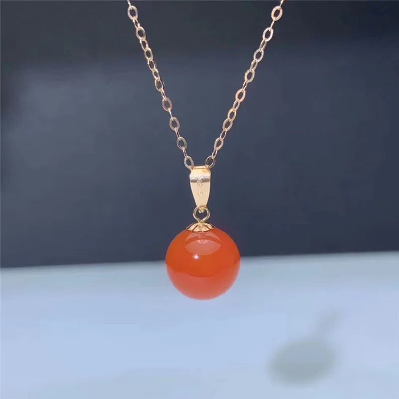 XF800 New Real 18K Gold Pendant Necklace Red Agate Fine Jewelry Pure Au750 Chain Vintage Anniversary Gift For Women X054