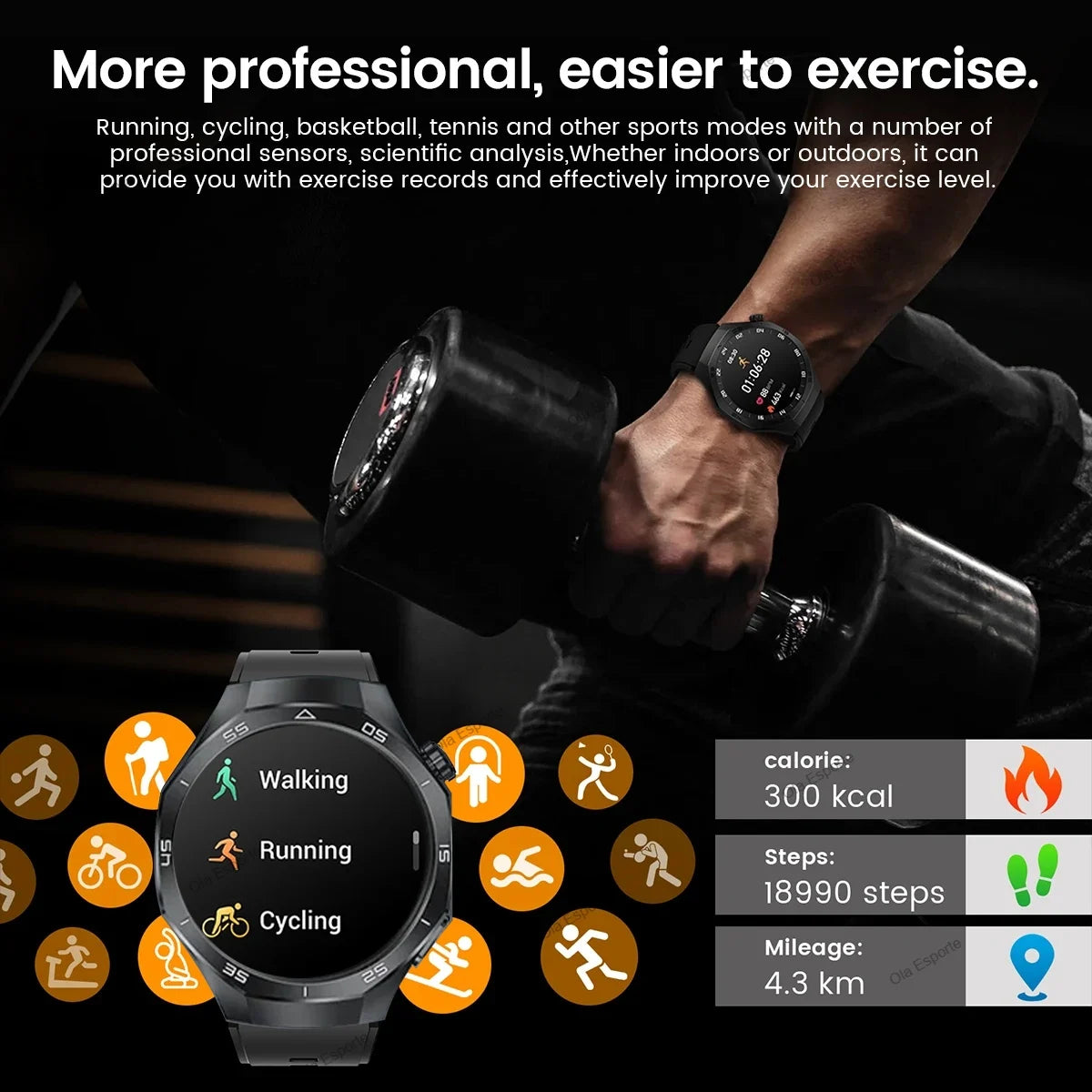 OLA ESPORTE Round Unisex Smart Watch for Android or iOS