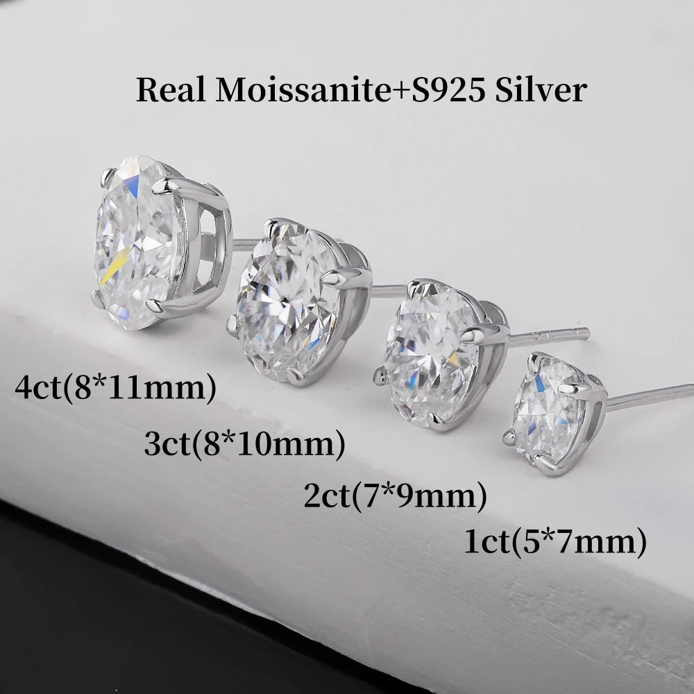 1-4CT Real Moissanite Stud Earrings For Women 925 Sterling Silver Oval Diamond Ear Stud Wedding Party Gift Jewelry GRA Certified
