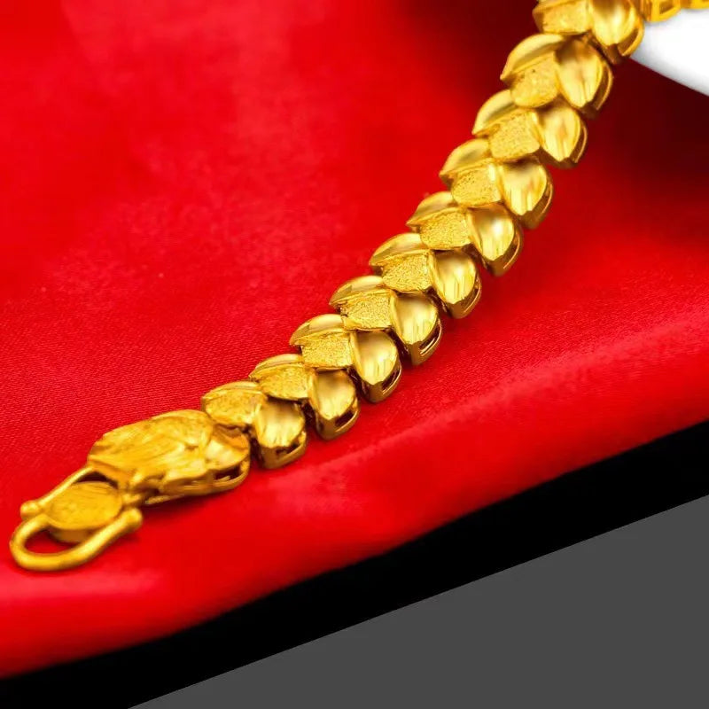 24K AU999 pure gold men's dragon scale gold bracelet bracelet men's casual fashion high-end gold bracelet jewelry gift