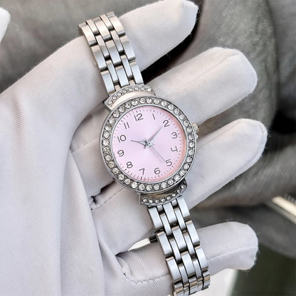Women Curved Convex Glass Stainless Steel Watch