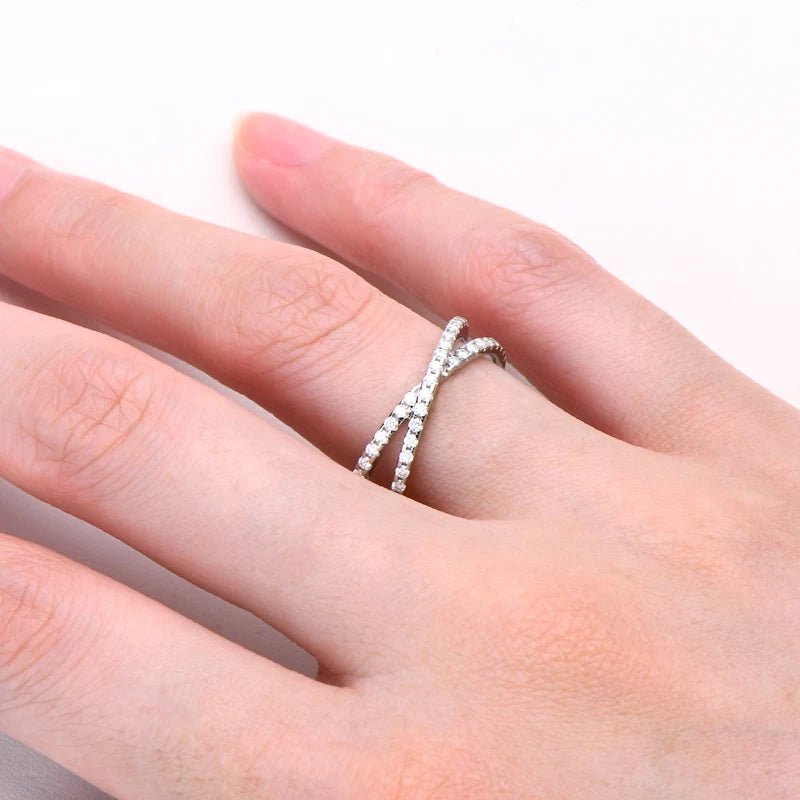 RAPRGOLD GRA Certified Moissanite Rings for Women Girls Solid 925 Sterling Silver Cross Ring Fine Accessories Fine Jewelry Gifts