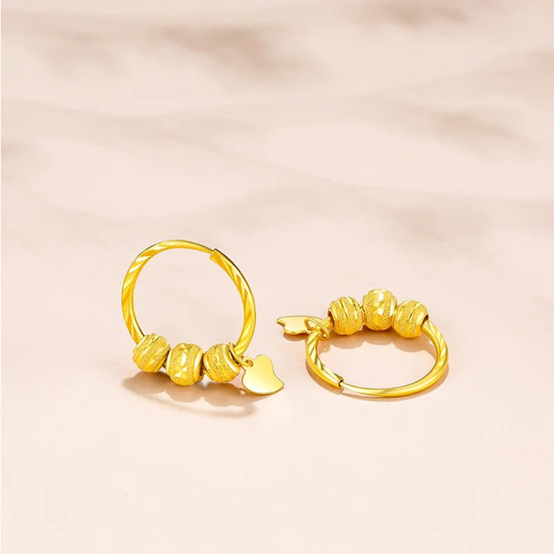 AU750 18K gold women's earrings with round bead heart-shaped design, fashionable and exquisite jewelry, a high-end gift for her