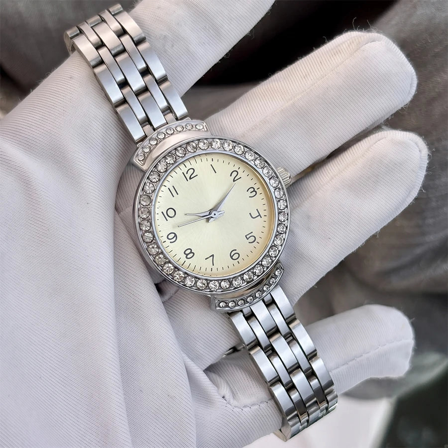 Women Curved Convex Glass Stainless Steel Watch