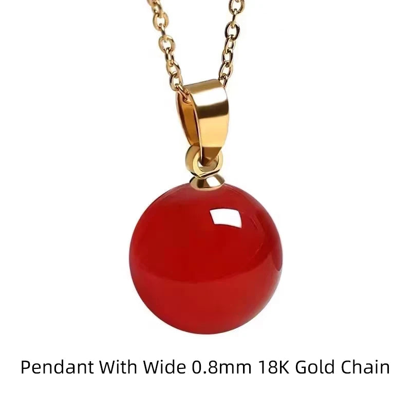 XF800 New Real 18K Gold Pendant Necklace Red Agate Fine Jewelry Pure Au750 Chain Vintage Anniversary Gift For Women X054