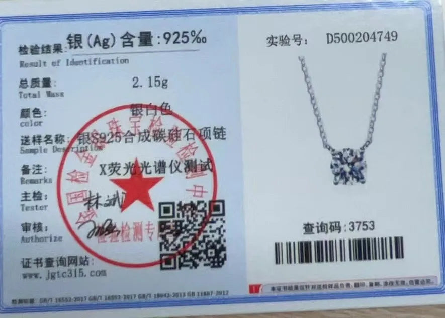 Moissanite 0.5 - 5CT Woman Pendant Sier Necklace