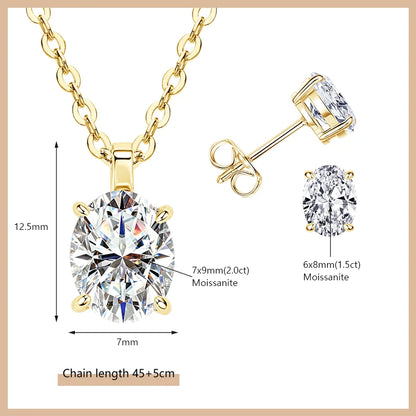 OXTAO Moissanite Earrings Pendant Necklace Set
