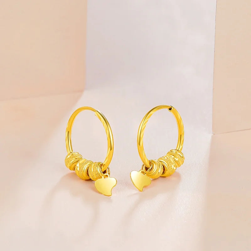 AU750 18K gold women's earrings with round bead heart-shaped design, fashionable and exquisite jewelry, a high-end gift for her