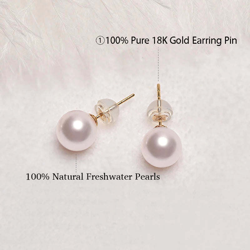 YUNLI 18K Gold Natural Freshwater Pearl Stud Earrings
