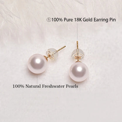 YUNLI 18K Gold Natural Freshwater Pearl Stud Earrings