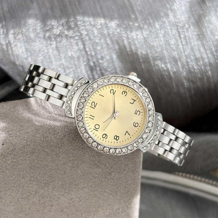Women Curved Convex Glass Stainless Steel Watch