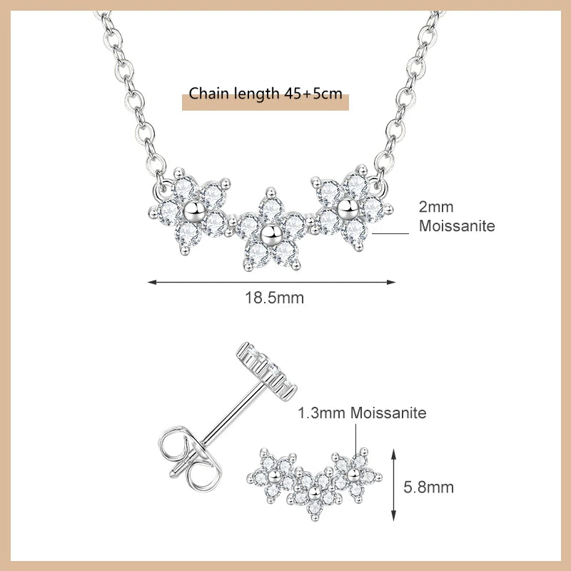 OXTAO Moissanite Earrings Pendant Necklace Set