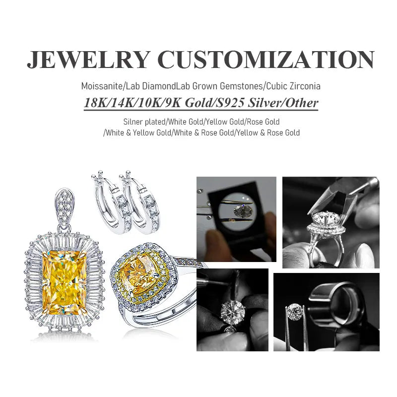 100% S925 Sterling Silver Moissanite earrings GRA Certified Emerald Cut Necklace Jewelry Sets For Women Fine Wedding Gift