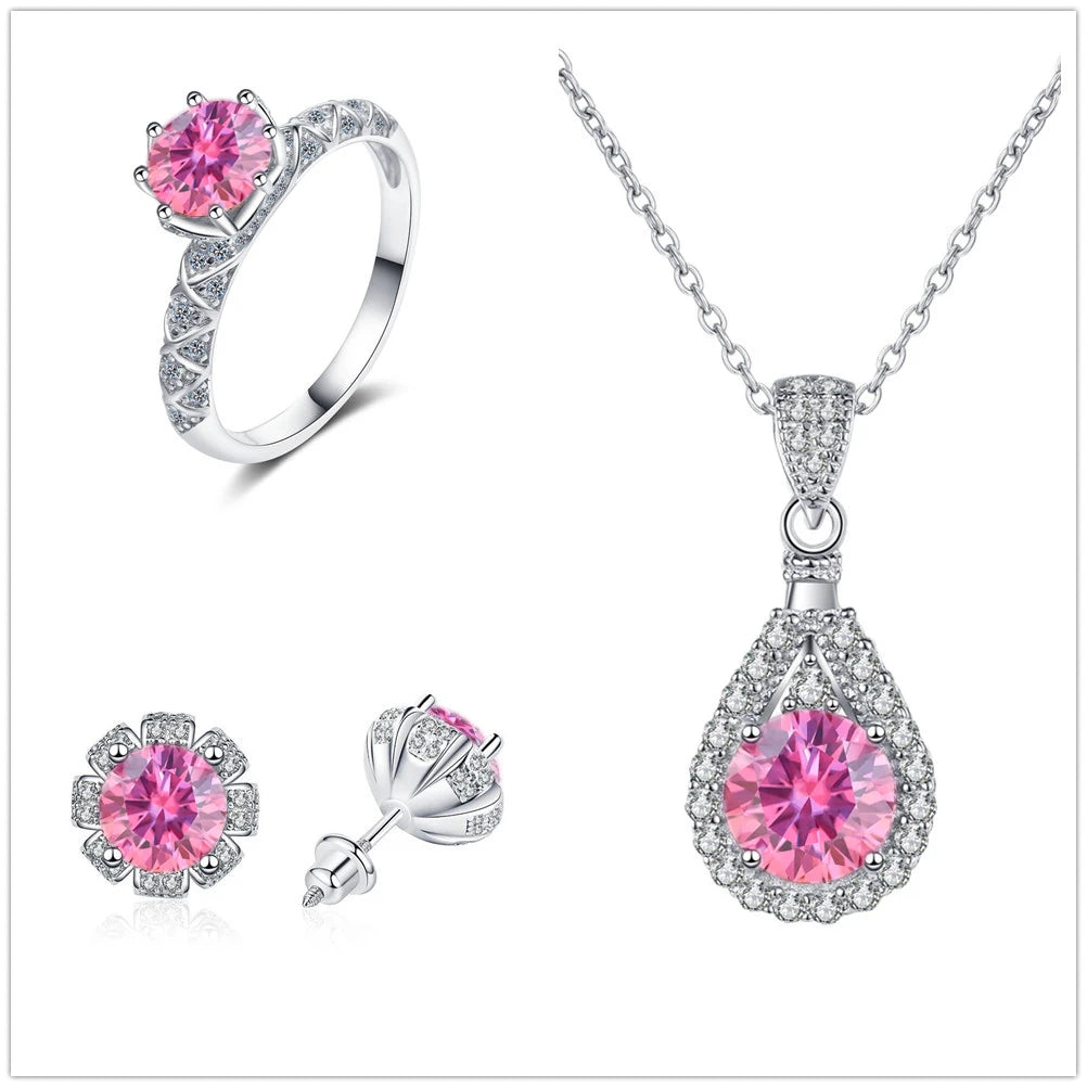 Certified Moissanite Necklace Engagement Ring Stud Earrings for Women4 CT Round Cut Moissanite Diamond Wedding Jewelry Set