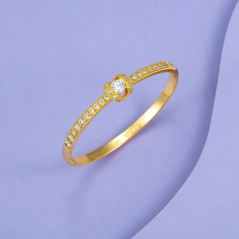 AU999 Gold Bracelet Diamond Clamps Bracelet Women's Simple Light Bracelet 24K Real Gold Bracelet Jewelry