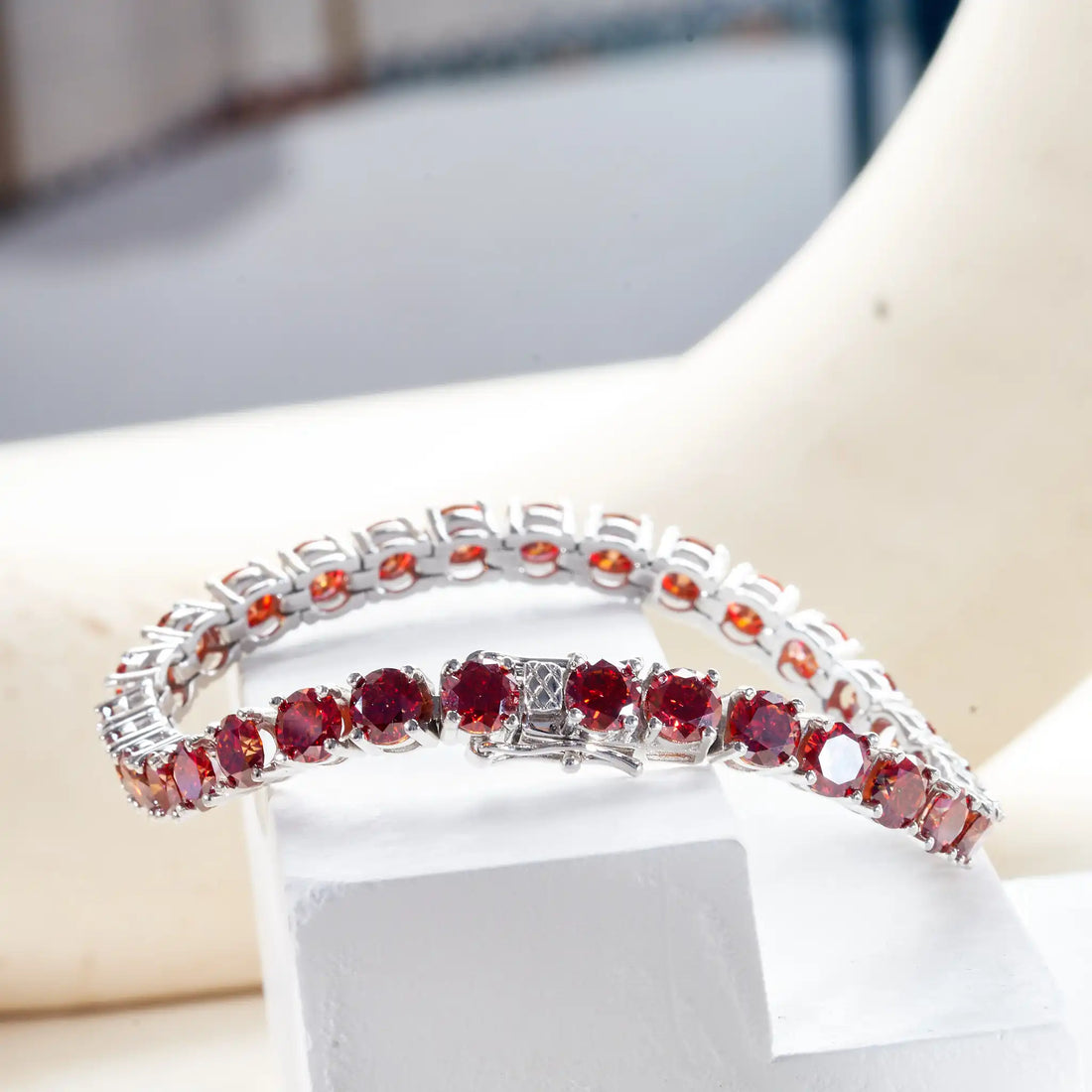 GRA Certified 5mm Red Color Moissanite Tennis Bracelet For Women S925 Silver Gem Bracelet Plated 18K Fine Jewelry Gift