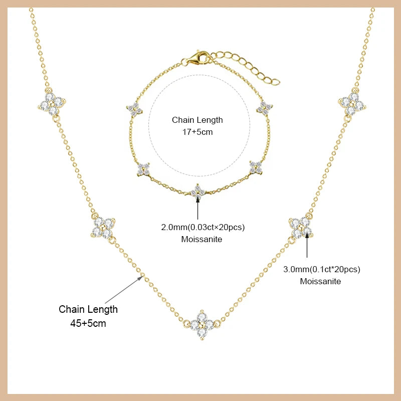 OXTAO Moissanite Earrings Pendant Necklace Set