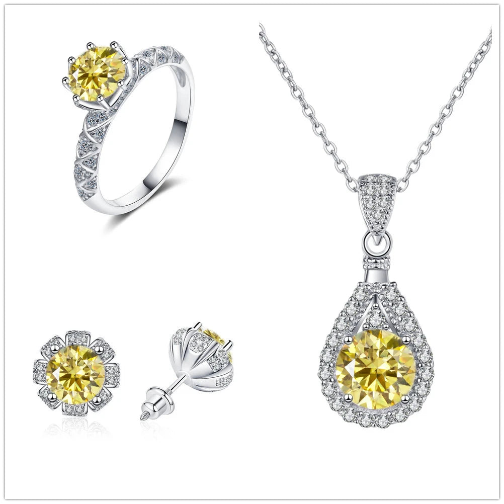 Certified Moissanite Necklace Engagement Ring Stud Earrings for Women4 CT Round Cut Moissanite Diamond Wedding Jewelry Set