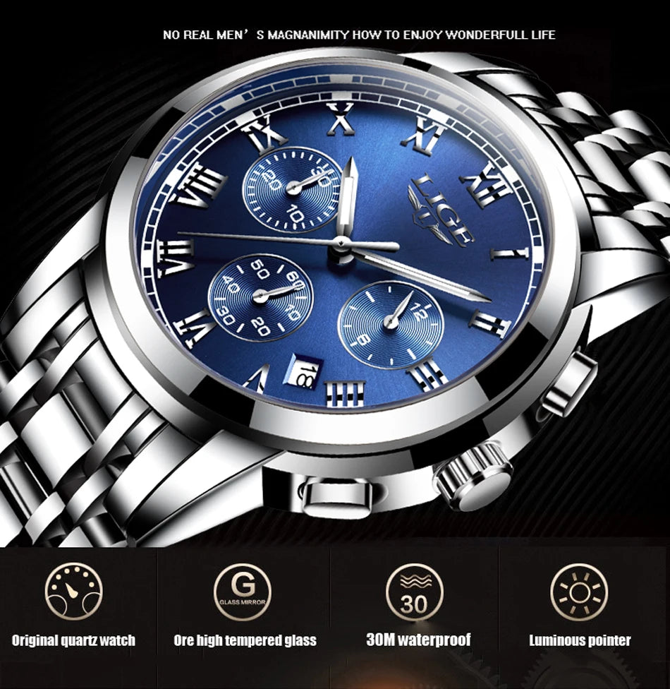 LIGE Relojes Hombre Chronograph Watch