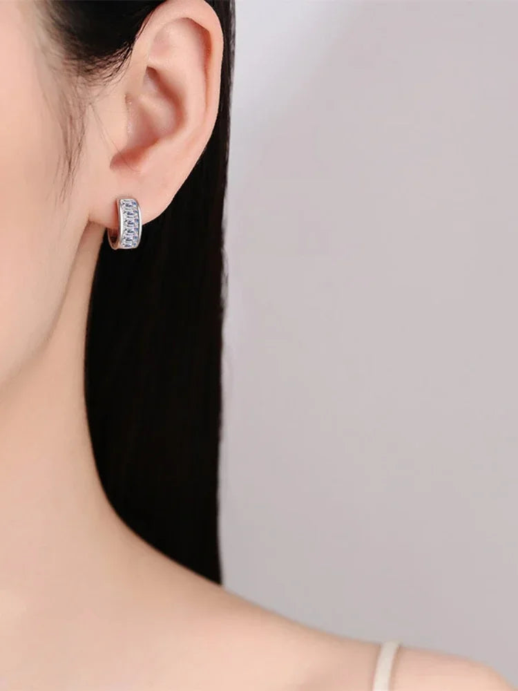 925 silver earrings  Certified Moissanite Rectangular High-end Personalized Light luxury Earrings is suitable for daily wear