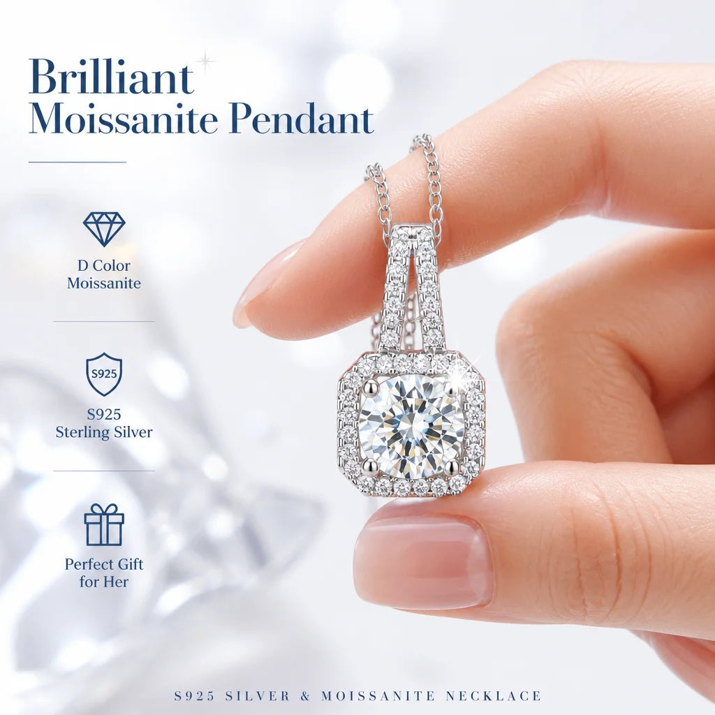 With GRA Certificate 1ct Moissanite Necklace Women&