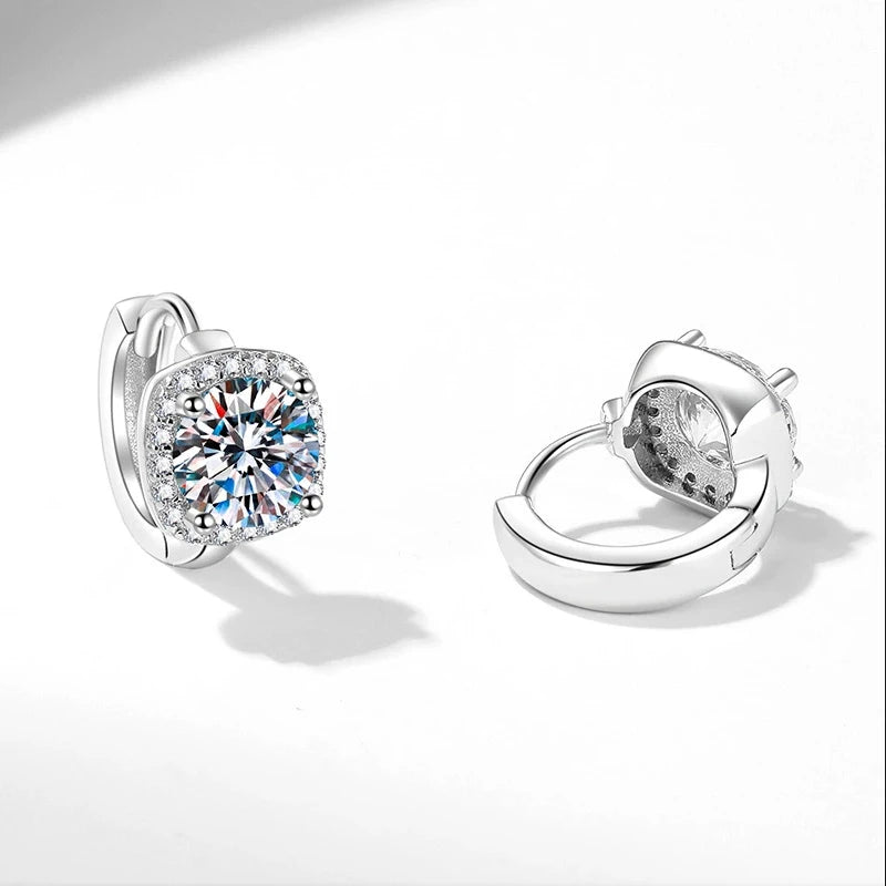 Pure 925 Silverwith White Gold Overlay Simple Style Round GRA Moissanite Earrings Stud for Women