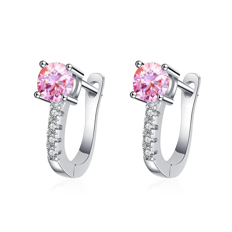 Pure 925 Silverwith White Gold Overlay Simple Style Round GRA Moissanite Earrings Stud for Women