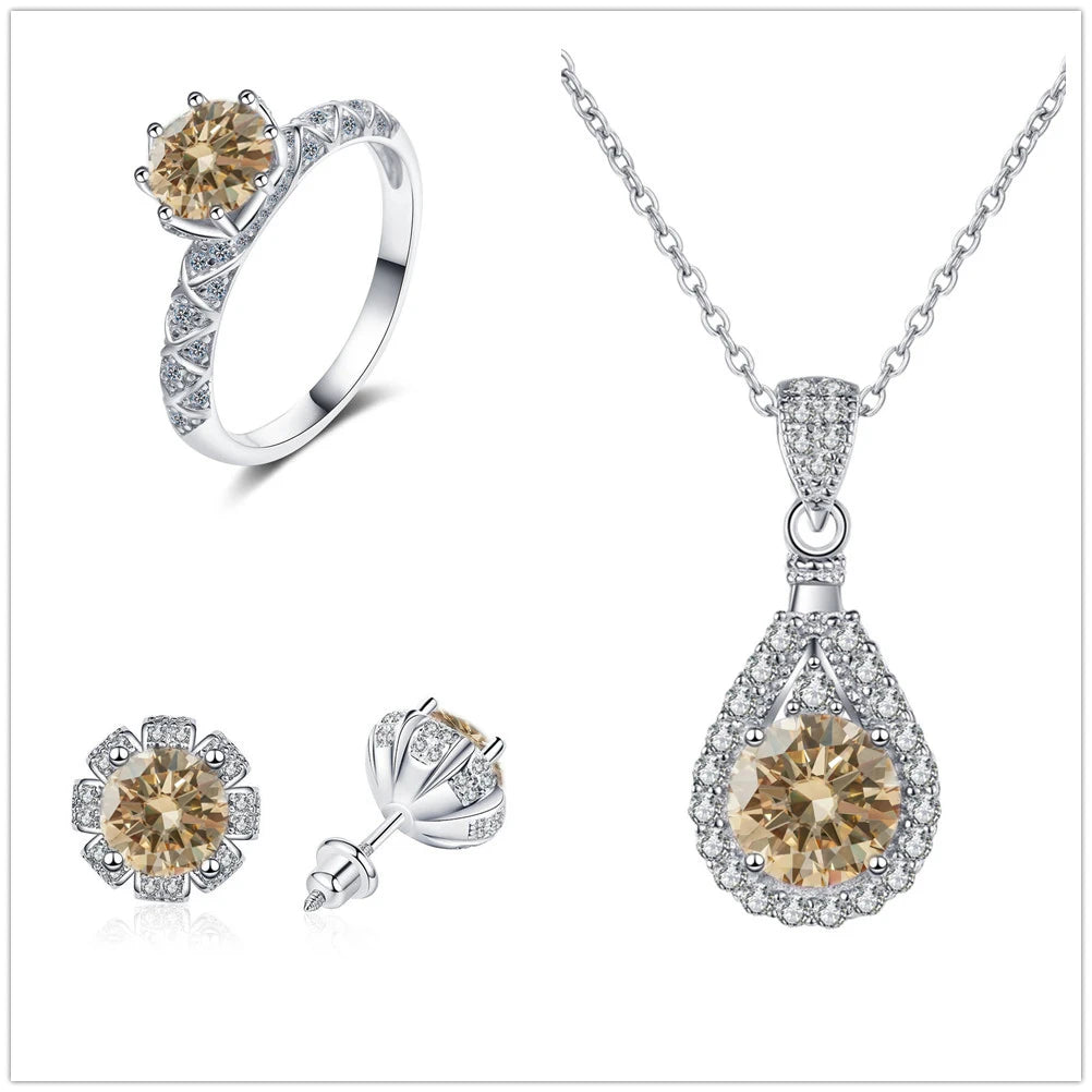 Certified Moissanite Necklace Engagement Ring Stud Earrings for Women4 CT Round Cut Moissanite Diamond Wedding Jewelry Set
