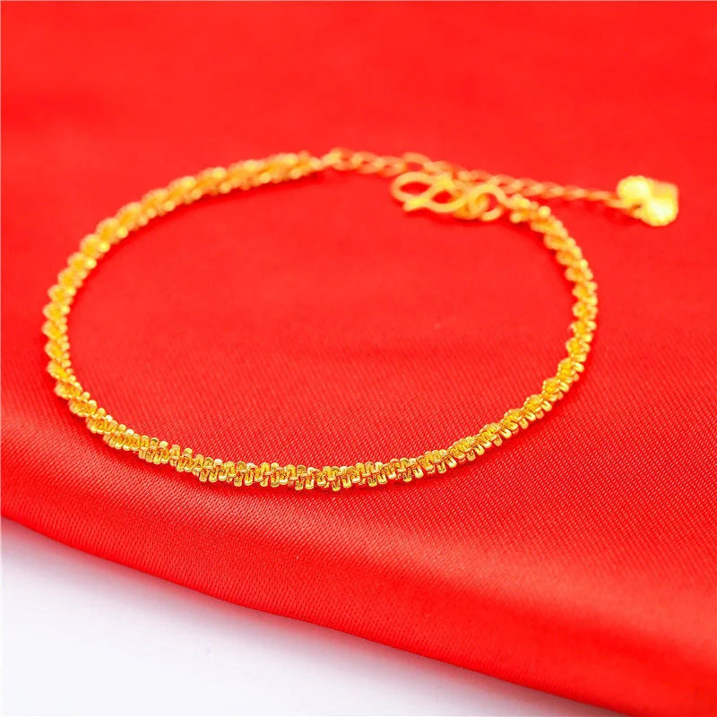 24K Pure Gold Bracelet For Women AU999 Real Gold Leaf Chain Bracelet Luxury Fine Jewelry Wedding Party Gift