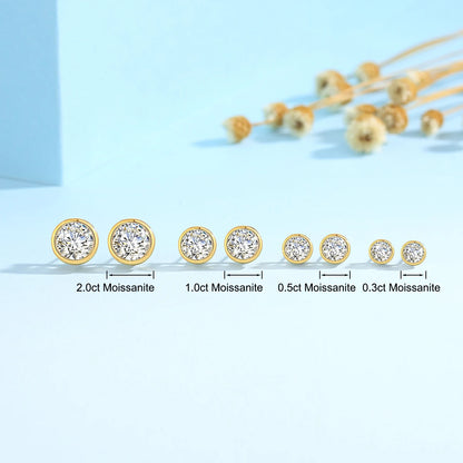 18K Gold Moissanite Bezel Stud Earrings