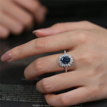 Women Moissanite Ring s925 Silver Oval Cut Blue or Champagne Moissanite Rings for Women Luxury