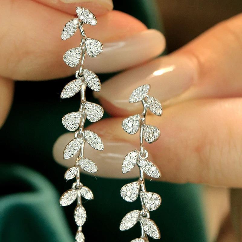 Aazuo Real 18K Solid White Gold Yellow Gold Real Diamonds 0.6ct Leaves Drop Earring Gift For Women Engagement Dinner Party Au750
