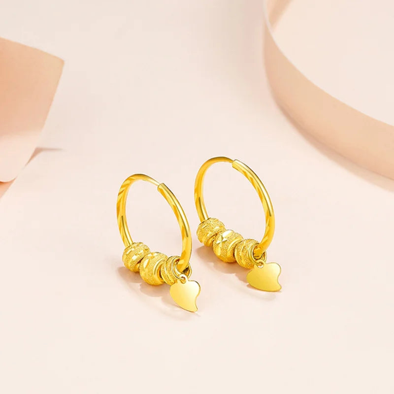 AU750 18K gold women's earrings with round bead heart-shaped design, fashionable and exquisite jewelry, a high-end gift for her