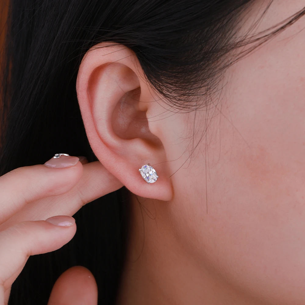 1-4CT Real Moissanite Stud Earrings For Women 925 Sterling Silver Oval Diamond Ear Stud Wedding Party Gift Jewelry GRA Certified