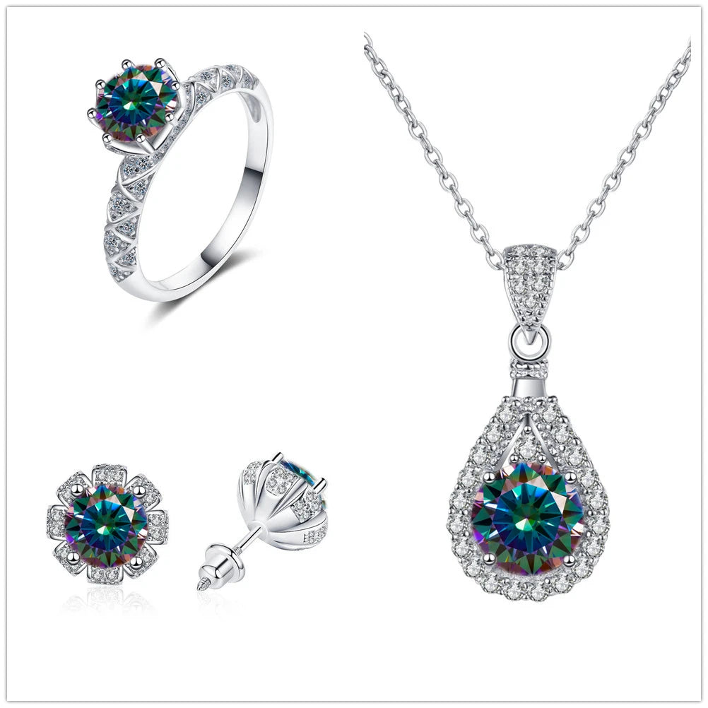 Certified Moissanite Necklace Engagement Ring Stud Earrings for Women4 CT Round Cut Moissanite Diamond Wedding Jewelry Set