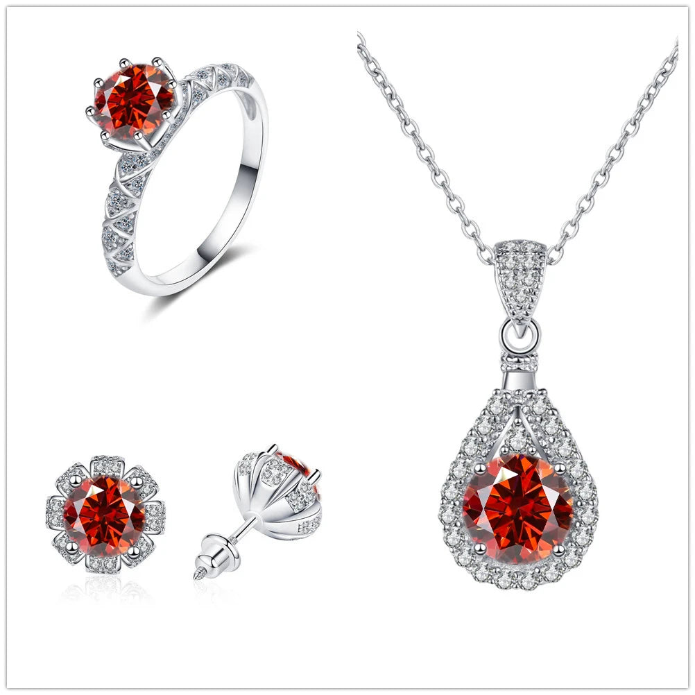 Certified Moissanite Necklace Engagement Ring Stud Earrings for Women4 CT Round Cut Moissanite Diamond Wedding Jewelry Set