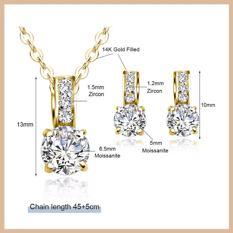 OXTAO Moissanite Earrings Pendant Necklace Set