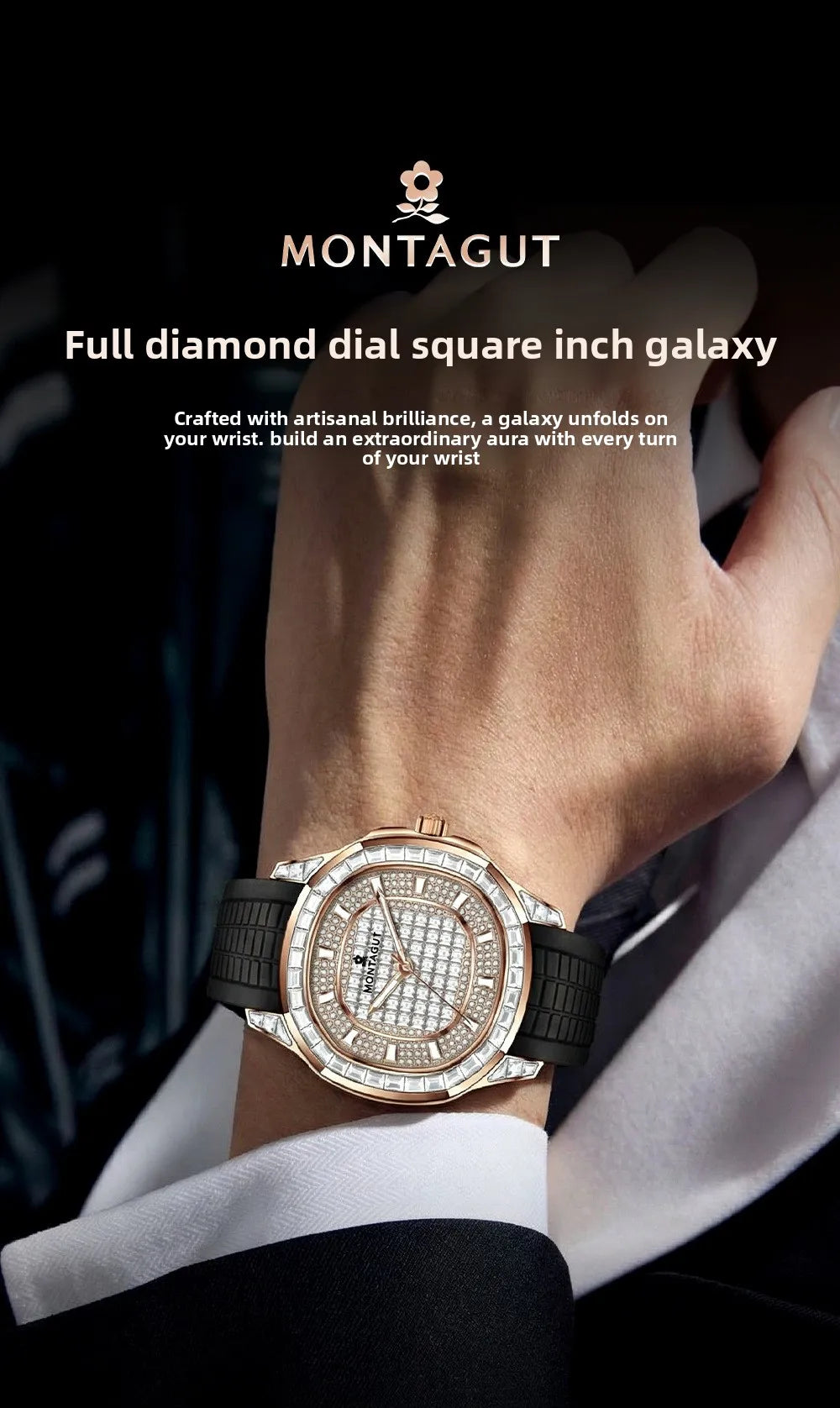 MONTAGUT Herrenuhr in Roségold mit Silikonarmband