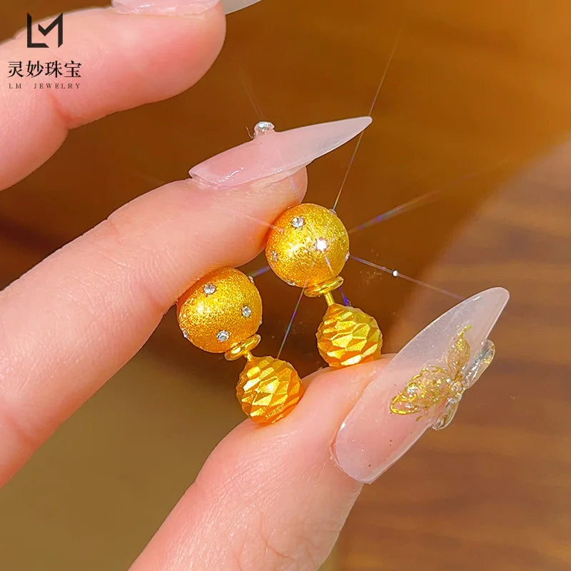 24K Gold &amp; Moissanite Ball Earrings