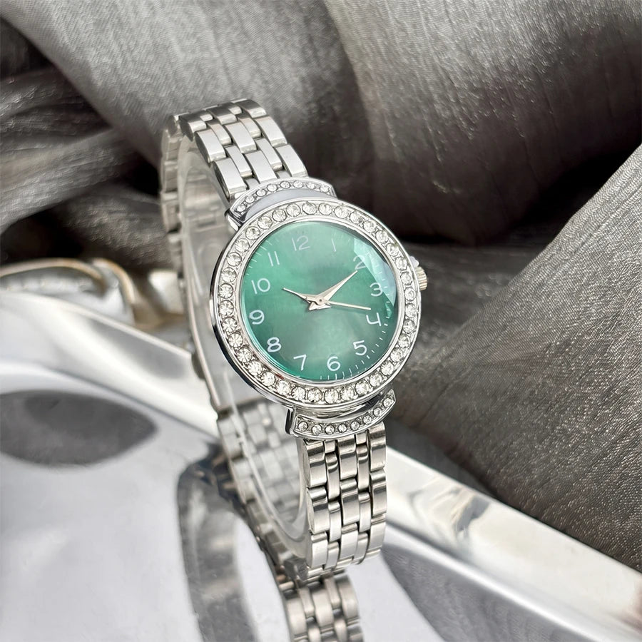 Women Curved Convex Glass Stainless Steel Watch